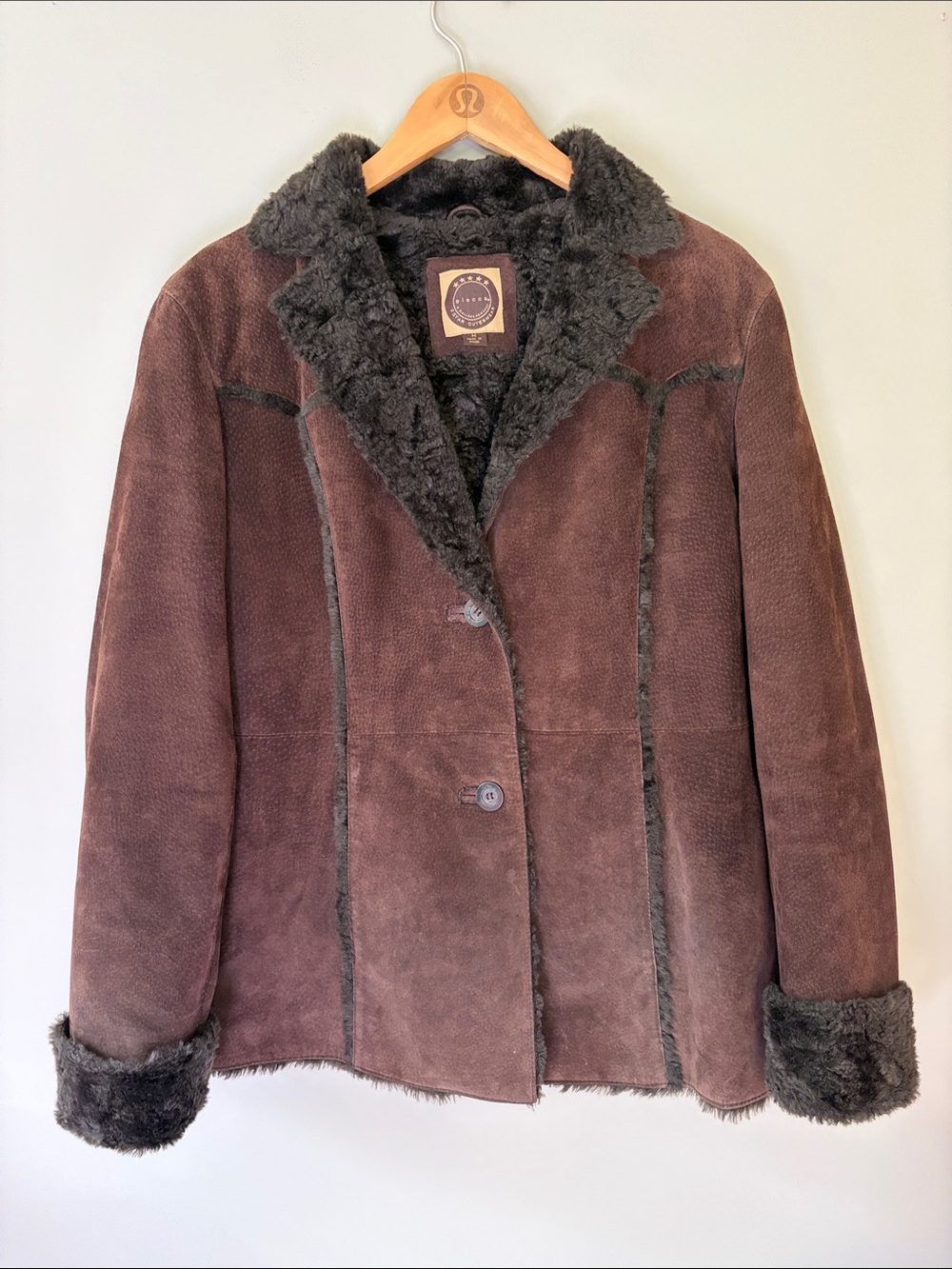 Vintage Giacca Leather Coat Faux Shearling Detail Medium Brown Penny Lane